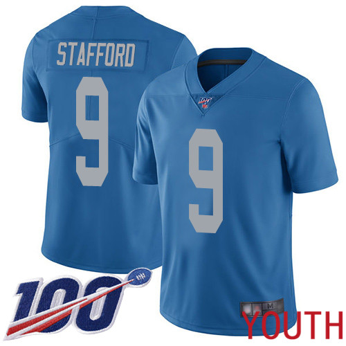Detroit Lions Limited Blue Youth Matthew Stafford Alternate Jersey NFL Football #9 100th Season Vapor Untouchable